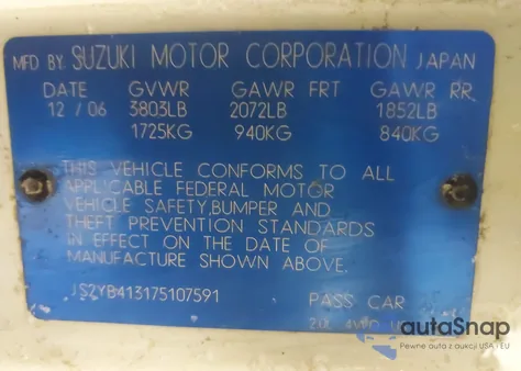 2007 Suzuki Sx4 Convenience/Rally from USA, damaged, VIN JS2YB413175107591